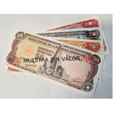 DOMINICAN REPUBLIC 1991 . FIFTY 50 - ONE THOUSAND 1,000 PESOS BANKNOTES . SPECIMEN
